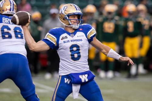 Amber Bracken / The Canadian Press
                                The score flattered Blue Bombers quarterback Zach Collaros, who had a dreadful outing in Saturday’s 25-20 loss to Edmonton.