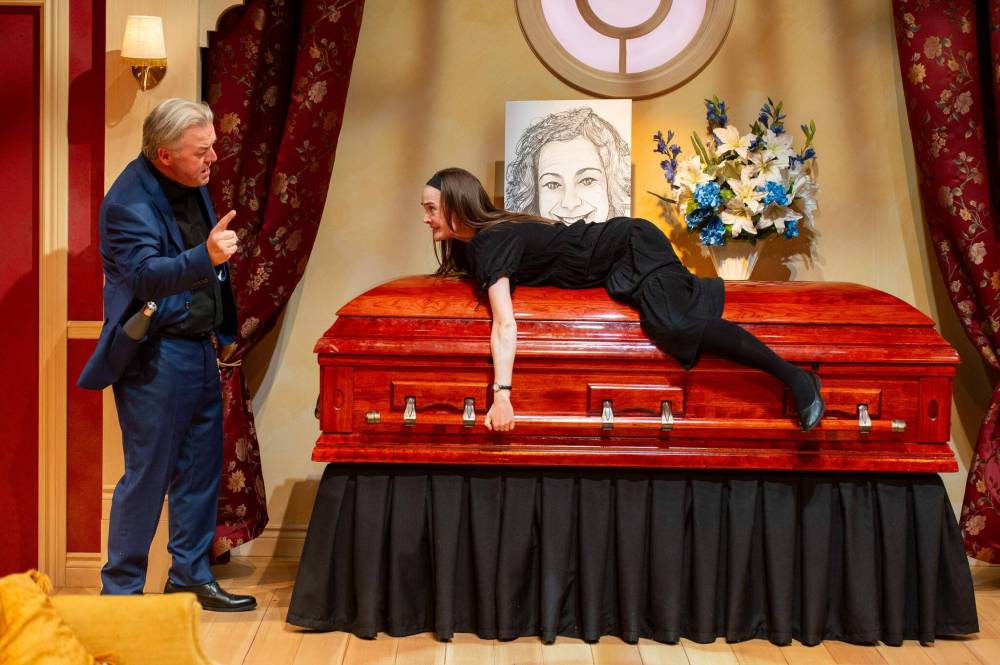Dylan Hewlett photo
Cory Wojcik (left) and Shannon Loewen in Prairie Theatre Exchange’s season-opening production of Liars at a Funeral.