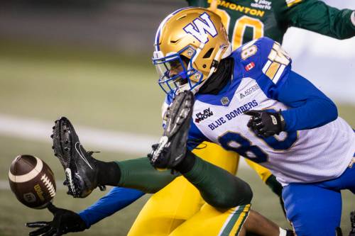 Amber Bracken / THE CANADIAN PRESS
                                The Winnipeg Blue Bombers will be facing a second-string Saskatchewan Roughriders lineup in Friday’s action. Receiver Ontaria Wilson (80) will look to have another circus-catch filled game like he did last Saturday against the Edmonton Elks.