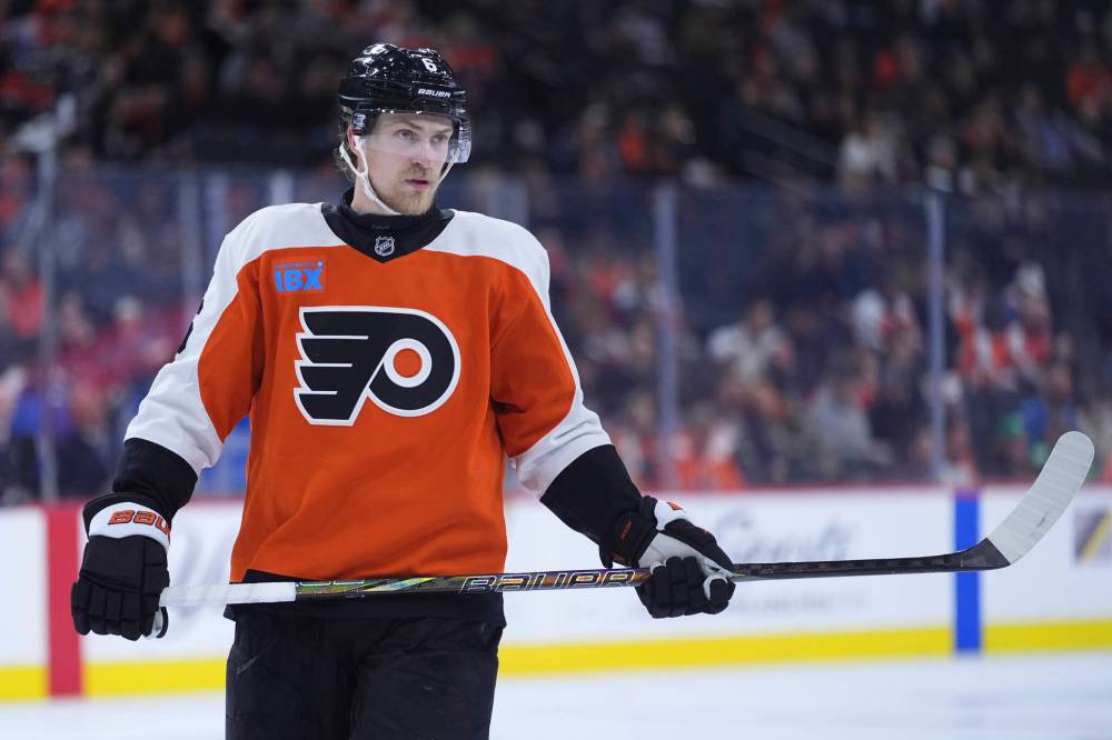Matt Slocum / THE ASSOCIATED PRESS FILES
Philadelphia Flyers defenceman Travis Sanheim has been averaging north of 27 minutes going into Thursday’s action against the Winnipeg Jets. Now in his ninth season with the club, the Elkhorn product continues to anchor the Flyers’ top pairing.