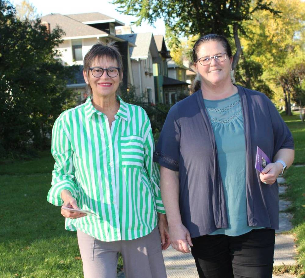 SUPPLIED
Former education minister Nancy Allan (left) campaigns with lawyer Susanne Dandenault, who’s running for Louis Riel School Division trustee in Saturday’s byelection.