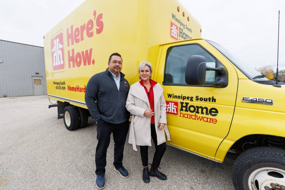 MIKE DEAL / FREE PRESS
Mark Colley, president of the EPLS Group of Companies, which owns the Home Hardware in Winnipeg with Heather Brincheski, Territory Manager at Home Hardware Stores Ltd. at the location of the new store, 2860 Pembina Hwy, which will open in November.