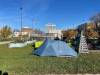 Ruth Bonneville / Free Press
                                Jonah set up a tent next to a community garden and ice rink at the Broadway Community Centre. Tents will soon be banned near playgrounds in Winnipeg.