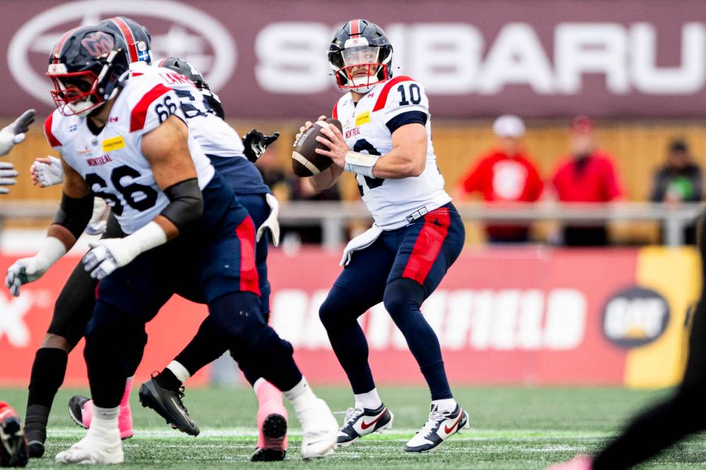 Spencer Colby / THE CANADIAN PRESS
                                The Blue Bombers are well aware of Alouettes’ QB Davis Alexander’s undefeated record as a CFL starter.