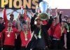Cavalry FC head coach Tommy Wheeldon Jr. lifts the North Star Cup after Cavalry FC defeated Forge FC in the Canadian Premier League Final in Calgary, Saturday, Nov. 9, 2024. CPL champion Cavalry FC, in its second trip to the CONCACAF Champions Cup, is preparing for its first Mexican foe in Pumas UNAM. THE CANADIAN PRESS/Stuart Gradon