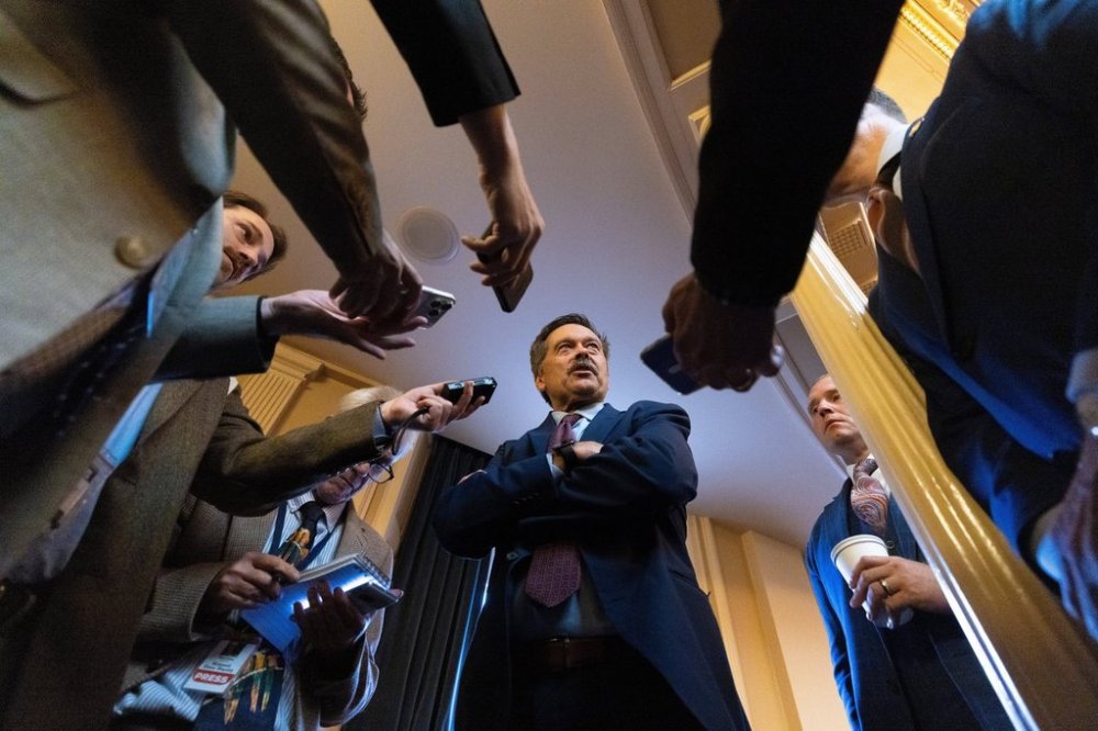 House Minority Leader Del. Terry Kilgore, R-Scott, speaks to members of the media during a special legislative session, Monday, Oct. 27, 2025, in Richmond, Va. (Mike Kropf/Richmond Times-Dispatch via AP)