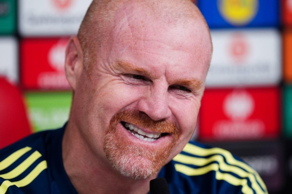 Nottingham Forest manager Sean Dyche smiles during a press conference Wednesday, Oct. 22, 2025 in Nottingham, England. (Mike Egerton/PA via AP)