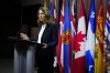 Alberta Premier Danielle Smith holds a press conference on Parliament Hill in Ottawa on Tuesday, Oct. 7, 2025. THE CANADIAN PRESS/Sean Kilpatrick
