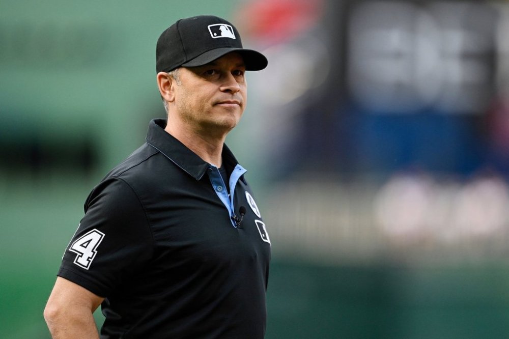 FILE - Umpire Mark Wegner looks on during a baseball game between the Washington Nationals and the Chicago Cubs in Washington, Tuesday, June 3, 2025. (AP Photo/Terrance Williams, File)