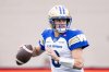 Winnipeg Blue Bombers quarterback Zach Collaros (8) looks to throw the ball during first half Eastern semi-final action against the Montreal Alouettes, in Montreal on Saturday, Nov. 1, 2025. THE CANADIAN PRESS/Christopher Katsarov