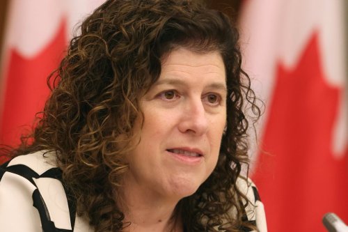 Auditor General of Canada Karen Hogan speaks at a press conference after tabling performance audit reports in Parliament, in Ottawa, on Tuesday, Oct. 21, 2025. THE CANADIAN PRESS/Patrick Doyle