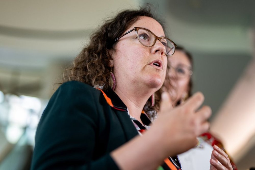 Minister of Crown-Indigenous Relations Rebecca Alty speaks following the First Nations Summit at the Canadian Museum of History in Gatineau, Que., on Thursday, July 17, 2025. THE CANADIAN PRESS/Spencer Colby