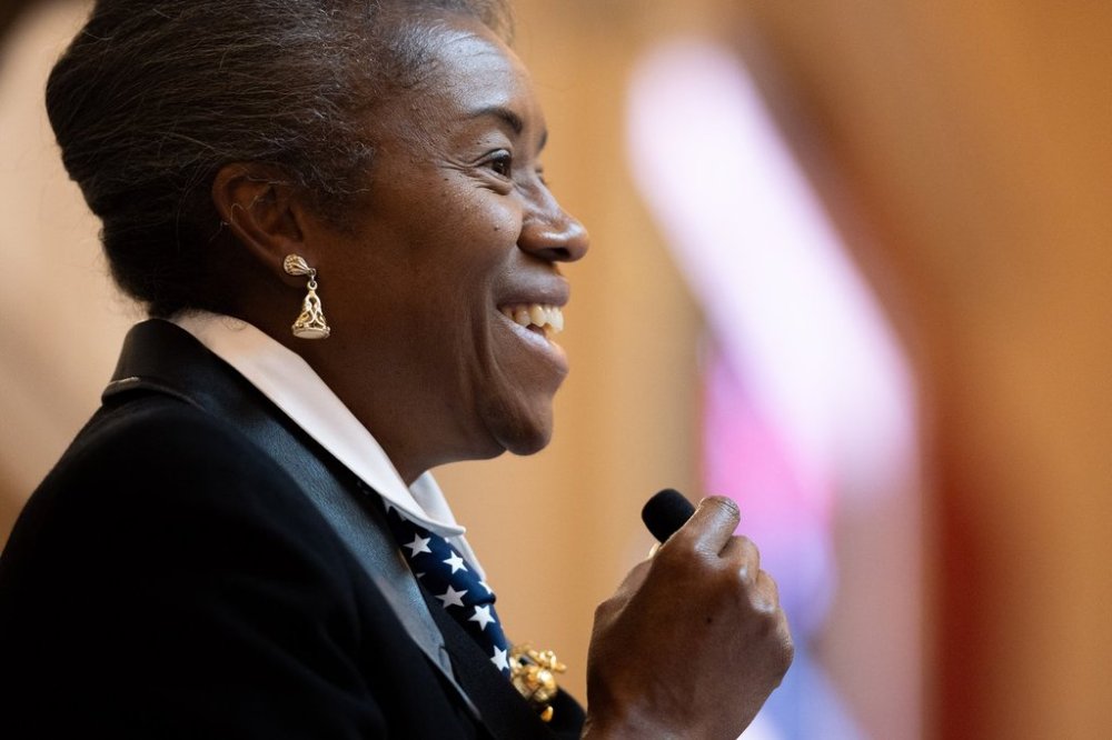 Republican gubernatorial candidate and current Lt. Gov. Winsome Earle-Sears resides over the Virginia Senate during a special legislative session, Wednesday, Oct. 29, 2025, Richmond, Va. (Mike Kropf/Richmond Times-Dispatch via AP)