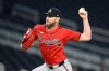 FILE - Atlanta Braves starting pitcher Chris Sale (51) in action during the second baseball game of a doubleheader against the Washington Nationals, Tuesday, Sept. 16, 2025, in Washington. (AP Photo/Nick Wass, File)