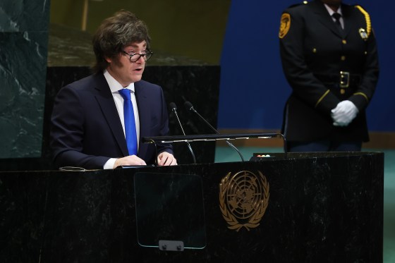 Argentina President Javier Milei, addressing the 80th session of the United Nations General Assembly Sept. 24, pulled quite the fast one on the U.S. (Heather Khalifa / The Associated Press files)