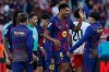 Barcelona players celebrate after a La Liga soccer match between Barcelona and Girona in Barcelona, Spain, Saturday, Oct. 18, 2025. AP Photo/Joan Monfort)