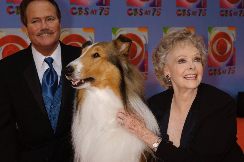 FILE - June Lockhart, right, who played the character of Ruth Martin, mother of Timmy Martin, played by Jon Provost, left, during the classic series
