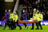 England's Michelle Agyemang is carried off the pitch on a stretcher by medical staff during the international friendly women soccer match between England and Australia in Derby, England, Tuesday Oct. 28, 2025. (Nick Potts/PA via AP)