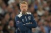 FILE - West Ham's head coach Graham Potter reacts during the Premier League soccer match between Chelsea and West Ham in London, Friday, Aug. 22, 2025. (AP Photo/Dave Shopland, file)