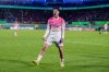 Leverkusen's Ibrahim Maza celebrates after scoring his side's third goal during a German soccer cup second round match between SC Paderborn and Bayer 04 Leverkusen in Paderborn, Germany, Wednesday, Oct. 29, 2025. (David Inderlied/dpa via AP)