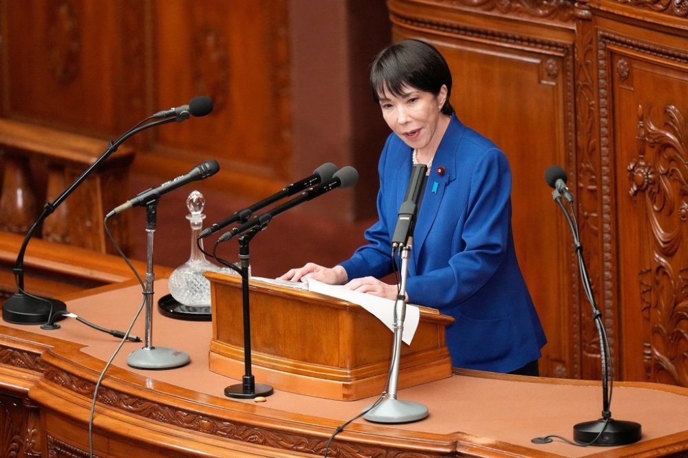 Japan's Prime Minister Sanae Takaichi delivers a policy speech at the extraordinary session of parliament's lower house Friday, Oct. 24, 2025, in Tokyo. (AP Photo/Eugene Hoshiko)