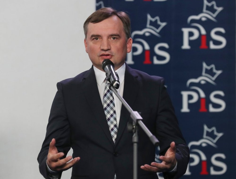 FILE - Former Justice Minister Zbigniew Ziobro speaks to reporters alongside in Warsaw, Poland, Sept. 26, 2020. (AP Photo/Czarek Sokolowski, file)