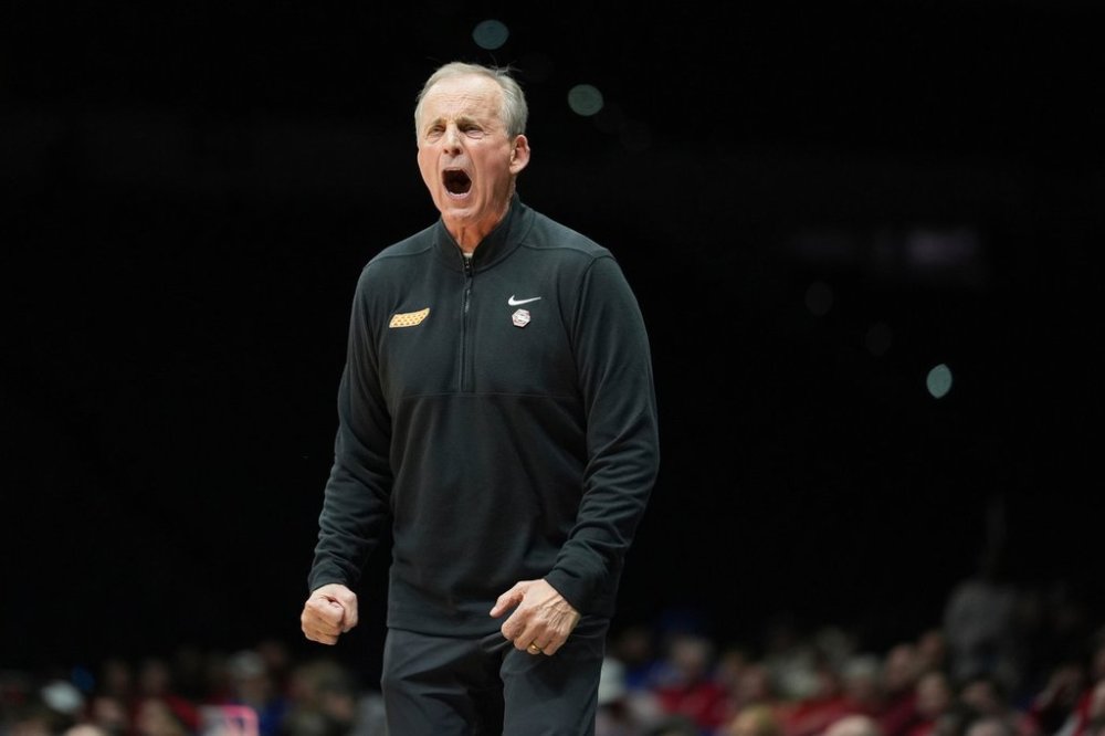 FILE - Tennessee head coach Rick Barnes yells from the sidelines during the first half of the Sweet 16 of the NCAA college basketball tournament game against Kentucky on March 28, 2025, in Indianapolis. (AP Photo/Michael Conroy)