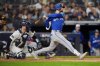 Toronto Blue Jays' Nathan Lukes connects for a two-run RBI single against the New York Yankees during the seventh inning of Game 4 of baseball's American League Division Series, Wednesday, Oct. 8, 2025, in New York. (AP Photo/Frank Franklin II)