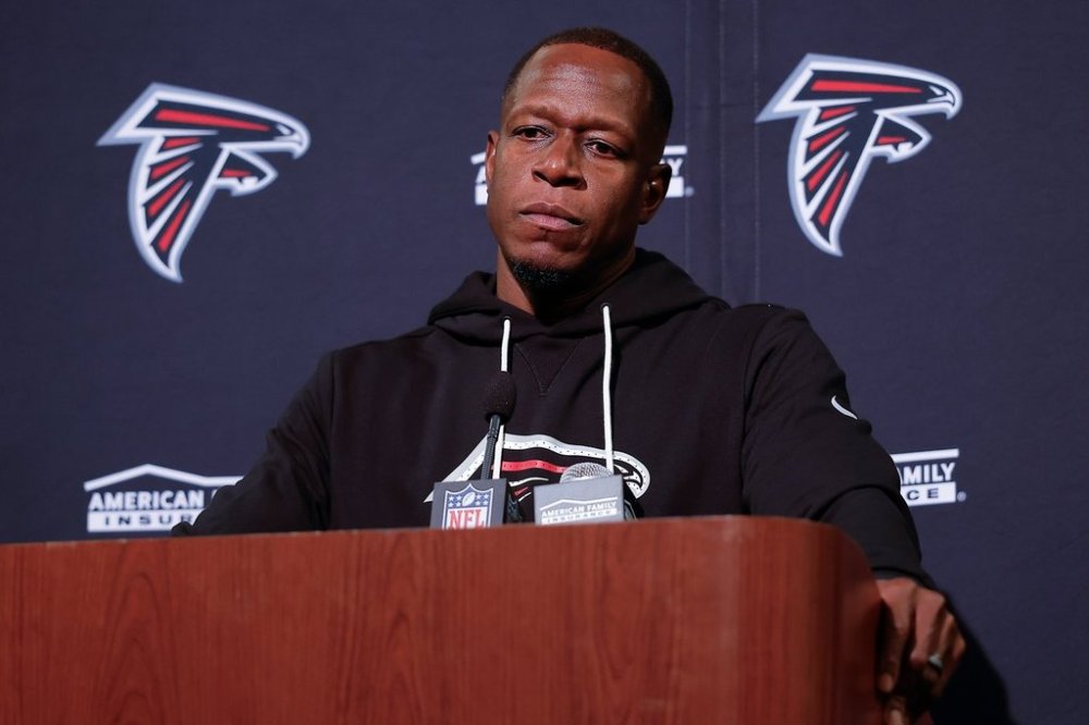 Atlanta Falcons head coach Raheem Morris speaks after an NFL football game against the San Francisco 49ers, Sunday, Oct. 19, 2025, in Santa Clara, Calif. (AP Photo/Kelley L Cox)