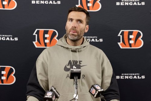 Cincinnati Bengals' Joe Flacco speaks during a news conference after an NFL football game against the Green Bay Packers, Sunday, Oct. 12, 2025, in Green Bay, Wis. (AP Photo/Matt Ludtke)