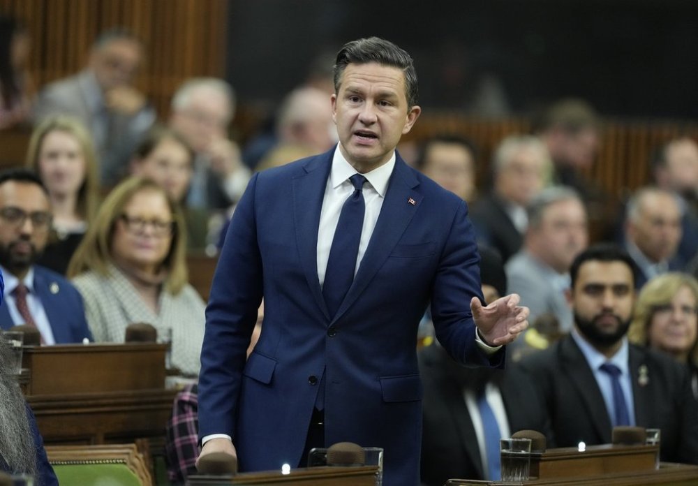 Conservative leader Pierre Poilievre rises during Question Period on Parliament Hill in Ottawa, Thursday, Oct. 9, 2025. THE CANADIAN PRESS/Adrian Wyld