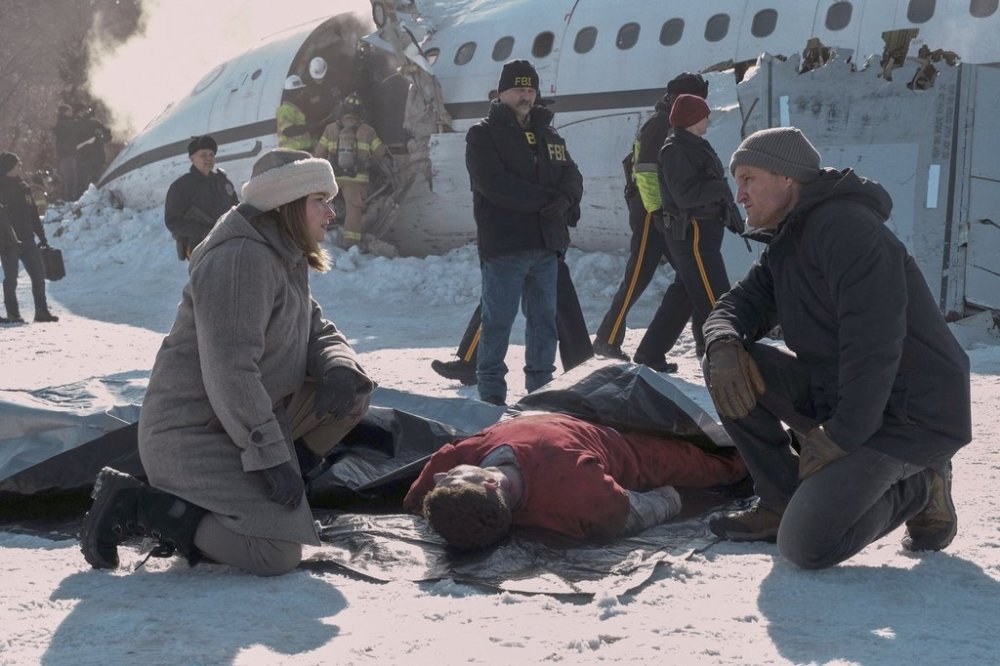 This image released by Apple TV+ shows Haley Bennett, left, and Jason Clarke in a scene from