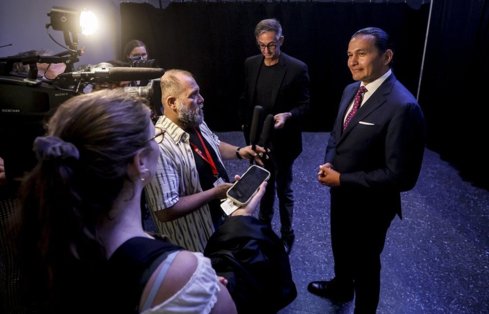 Manitoba premier Wab Kinew speaks to media in Winnipeg Saturday, July 4, 2025. THE CANADIAN PRESS/John Woods
