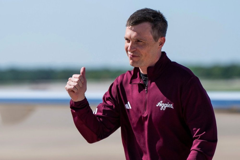 FILE - Texas A&M's new men's basketball coach Bucky McMillan gives a