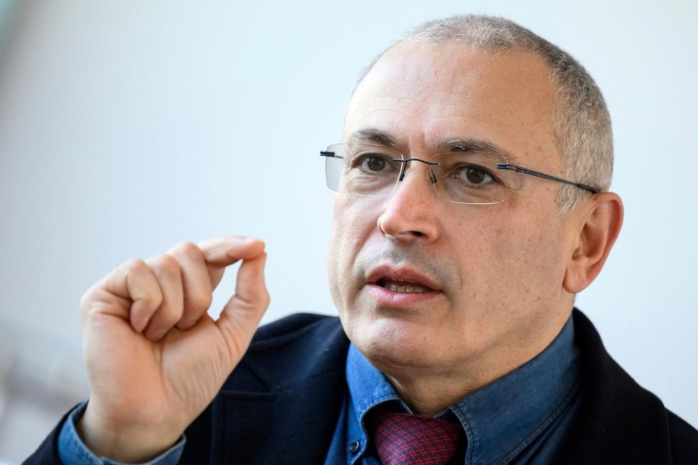 FILE - Russian regime critic Mikhail Khodorkovsky speaks during a press briefing hosted by the Center for Liberal Modernity in Berlin, Germany, Wednesday, March 23. 2022. (Bernd von Jutrczenka/dpa via AP, File)