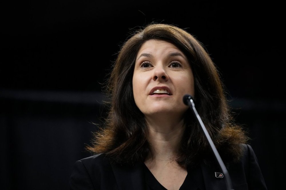 FILE - Valerie Camillo, President & CEO of Spectator Sports and Entertainment, speaks during a news conference, May 12, 2023, in Philadelphia. (AP Photo/Matt Slocum, file)