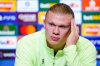 Manchester City's Erling Haaland during a press conference in Manchester, England, Tuesday, Nov. 4, 2025, ahead of the Champions League soccer match against Borussia Dortmund. (Martin Rickett/PA via AP)