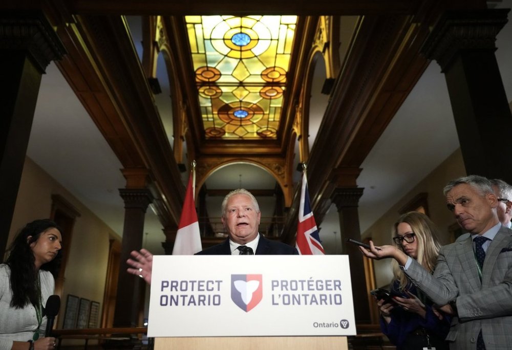 Ontario Premier Doug Ford speaks to the media during a press conference at Queen's Park in Toronto on Monday, Oct. 27, 2025. THE CANADIAN PRESS/Nathan Denette