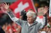FILE - Switzerland head coach Pia Sundhage waves to supporters at the end of the Women's Euro 2025 quarterfinal soccer match between Spain and Switzerland at Stadion Wankdorf in Bern, Switzerland, July 18, 2025. (AP Photo/Martin Meissner, File)