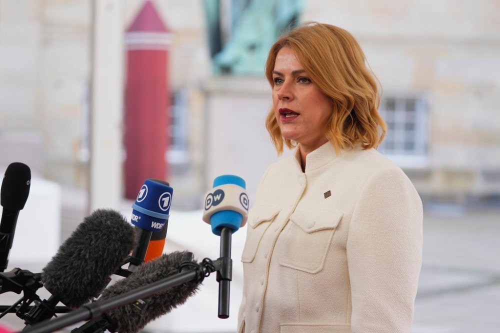 Latvia's Prime Minister Evika Silina arrives for an informal summit at the Danish parliament at Christiansborg Castle in Copenhagen, on Wednesday, Oct. 1, 2025. (Thomas Traasdahl/Ritzau Scanpix via AP)
