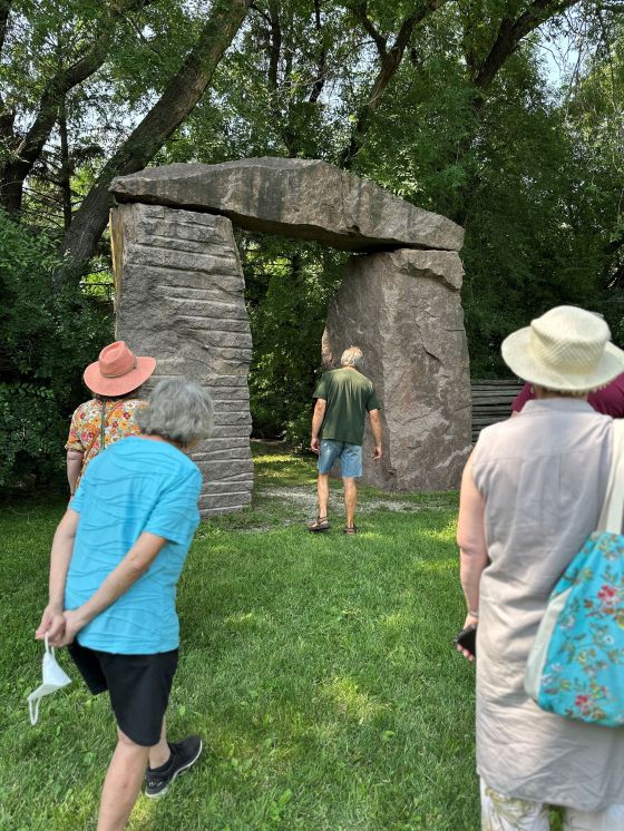 The Charleswood Garden Club took a July bus tour to stone carver Todd Braun's Altona property. (Brenda Bacon photo)