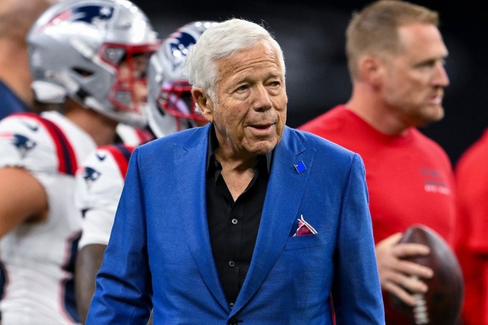 FILE - New England Patriots Chairman and CEO Robert Kraft walks on the field prior to an NFL football game against the New Orleans Saints, Sunday, Oct. 12, 2025, in New Orleans. (AP Photo/Maria Lysaker, File)