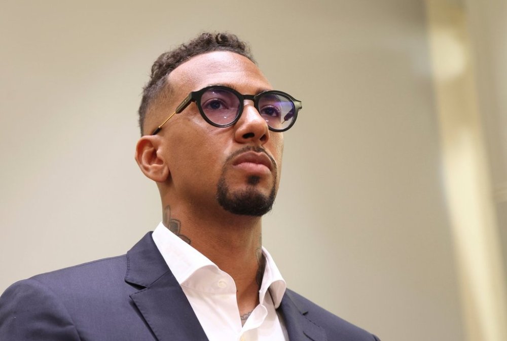 FILE - Professional footballer Jerome Boateng stands in the dock at the regional court in Munich, Germany, Friday June 21, 2024. (Karl-Josef Hildenbrand/dpa via AP, File)