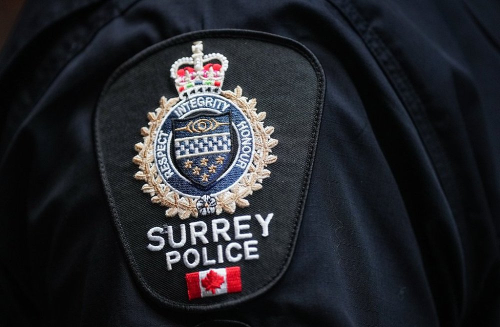 A Surrey Police Service patch is seen on an officer's uniform in Surrey, B.C., on Friday, Nov. 29, 2024. THE CANADIAN PRESS/Darryl Dyck