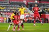 Canada's Derek Cornelius, right, goes up for a header during the first half of a friendly soccer match against Colombia in Harrison, N.J., Tuesday, Oct. 14, 2025. (AP Photo/Seth Wenig)