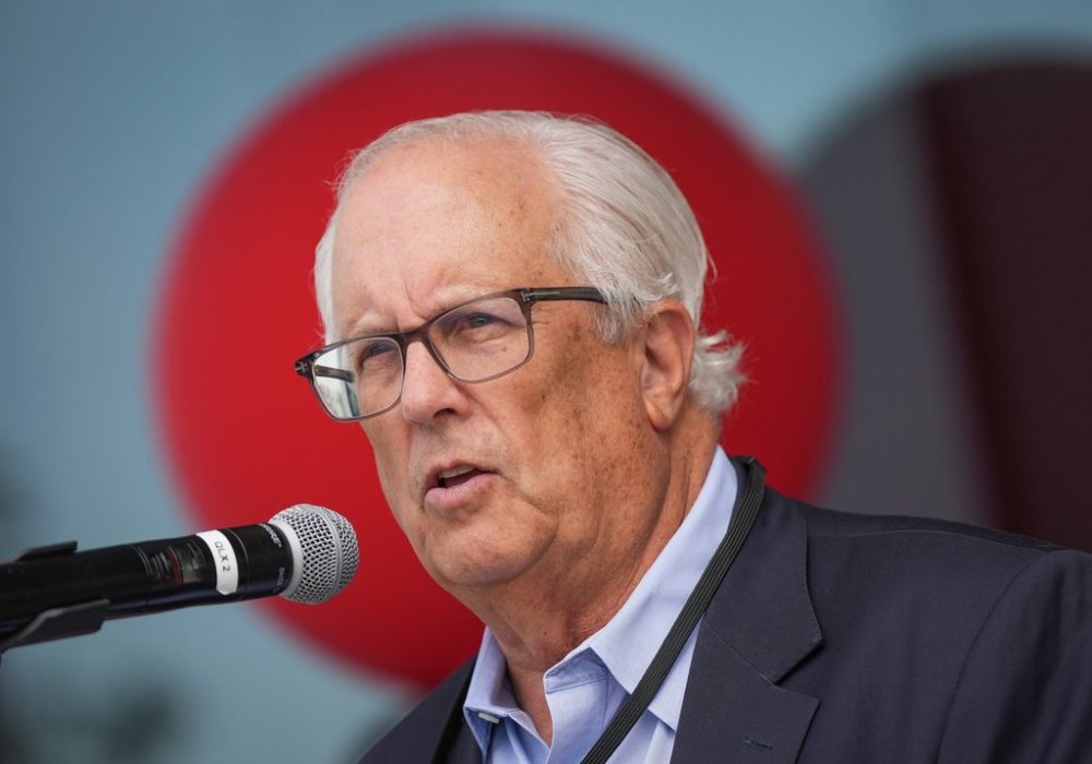 Richmond Mayor Malcolm Brodie speaks during a news conference, in Richmond, B.C., on Wednesday, Aug. 14, 2024. THE CANADIAN PRESS/Darryl Dyck