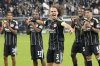 Frankfurt's Arthur Theate celebrates after winning the Champions League opening phase soccer match between Eintracht Frankfurt and Galatasaray Istanbul in Frankfurt, Germany, Thursday, Sept. 18, 2025. (AP Photo/Martin Meissner)