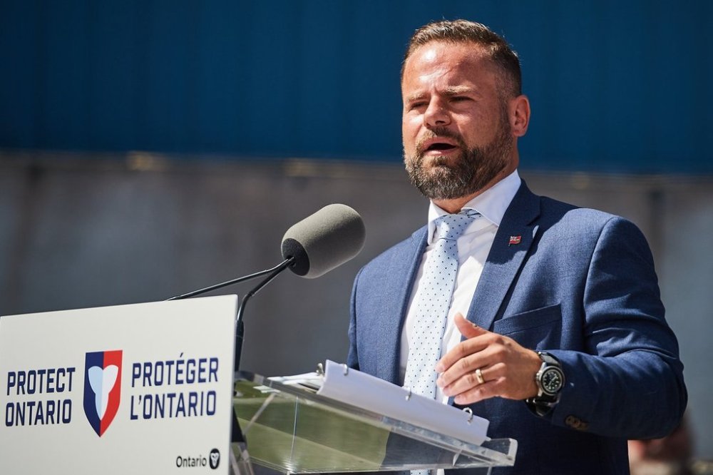 Ontario Minister of Labour, Immigration, Training and Skills Development David Piccini speaks at a press conference in Kitchener, Ont., on Tuesday, Sept. 2, 2025. THE CANADIAN PRESS/Sammy Kogan