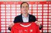 Rafel Navarro, the new coach of Switzerland's women soccer national team, meets the media in in Muri bei Bern, Switzerland, Tuesday, Nov. 4, 2025. (Anthony Anex/Keystone via AP)