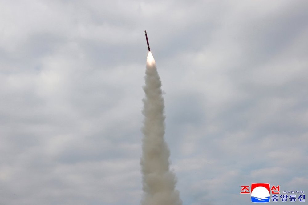 This photo provided by North Korean government shows what it says a test of a sea-to-surface cruise missile at an undisclosed place in North Korea, Tuesday, Oct. 28, 2025. Independent journalists were not given access to cover the event depicted in this image distributed by the North Korean government. The content of this image is as provided and cannot be independently verified. Korean language watermark on image as provided by source reads: